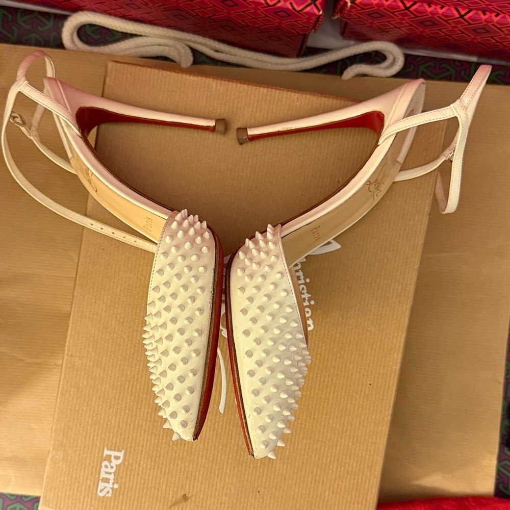 Christian Louboutin Baila Spike 100 Kid Neige size 7 designer stiletto heels - Picture 9 of 16